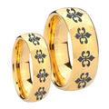 Multiple Fleur De Lis Dome Gold Tungsten His Hers Ring Set