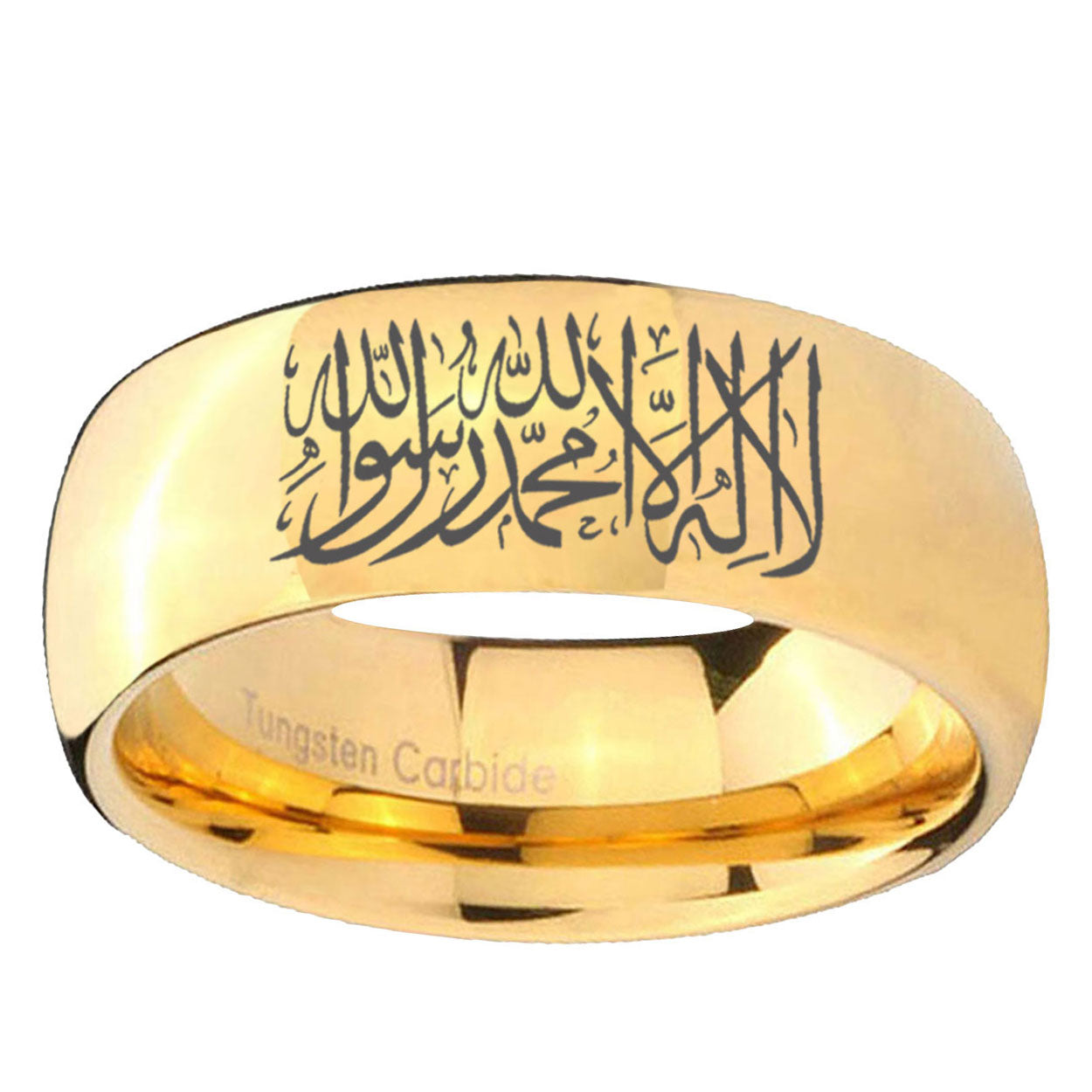 5MM Islamic Shahada Dome Polish Gold Tungsten Mens Wedding Band