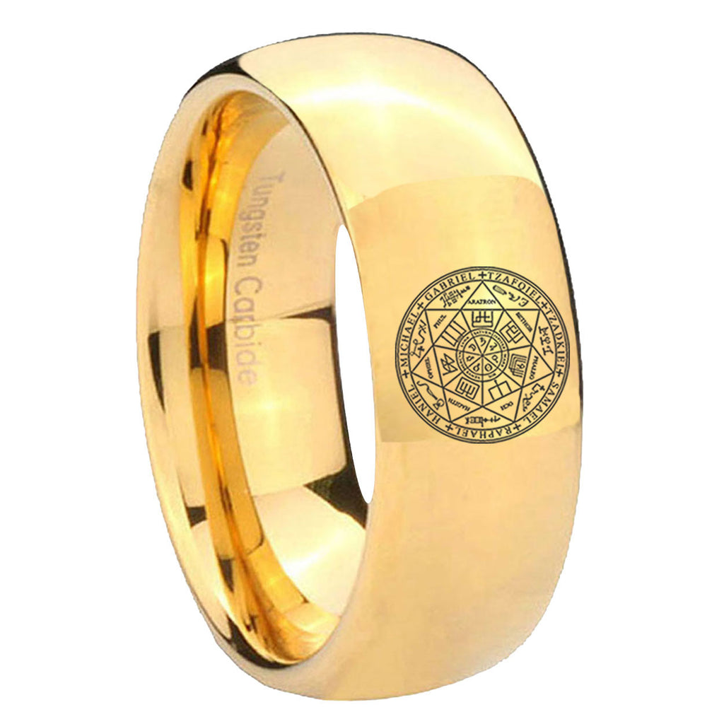 8MM Seal of Seven Dome Polish Gold Tungsten Mens Casual Ring