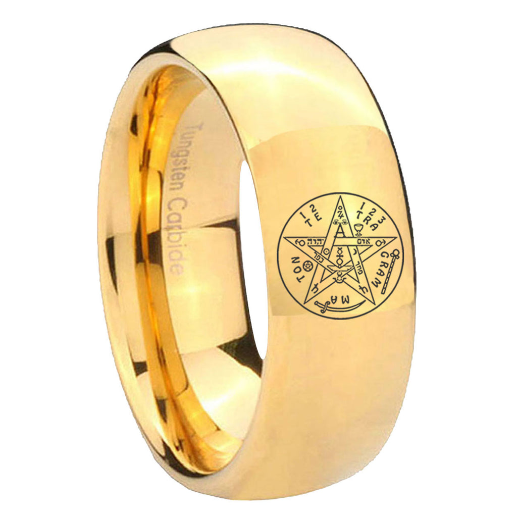 8MM Tetragrammaton Spiritual Dome Polish Gold Tungsten Ring