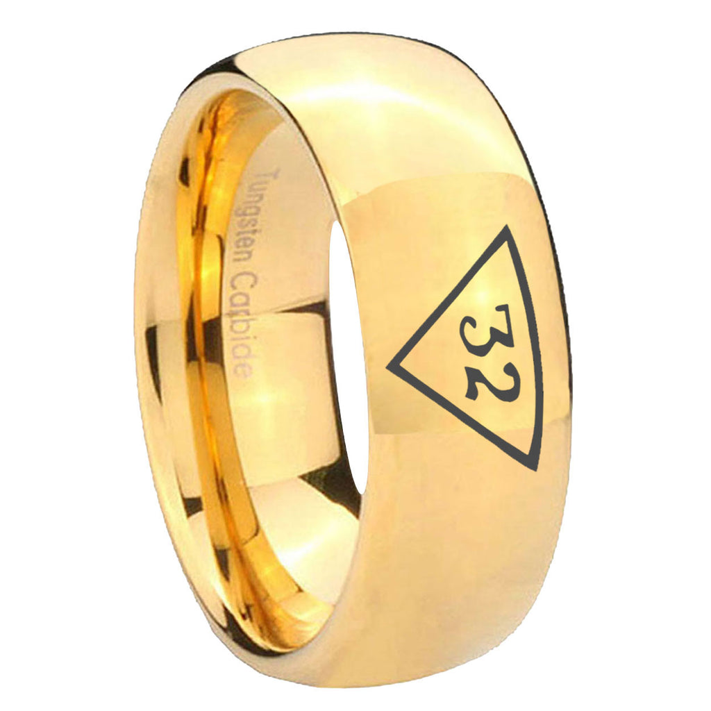 10mm Masonic 32 Triangle Freemason Dome Gold Tungsten Carbide Men's Engagement Band
