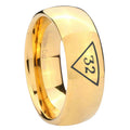 10mm Masonic 32 Triangle Freemason Dome Gold Tungsten Carbide Men's Engagement Band