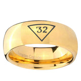 10mm Masonic 32 Triangle Freemason Dome Gold Tungsten Ring