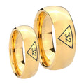 Masonic 32 Triangle Freemason Dome Gold Tungsten Bridal Band Set