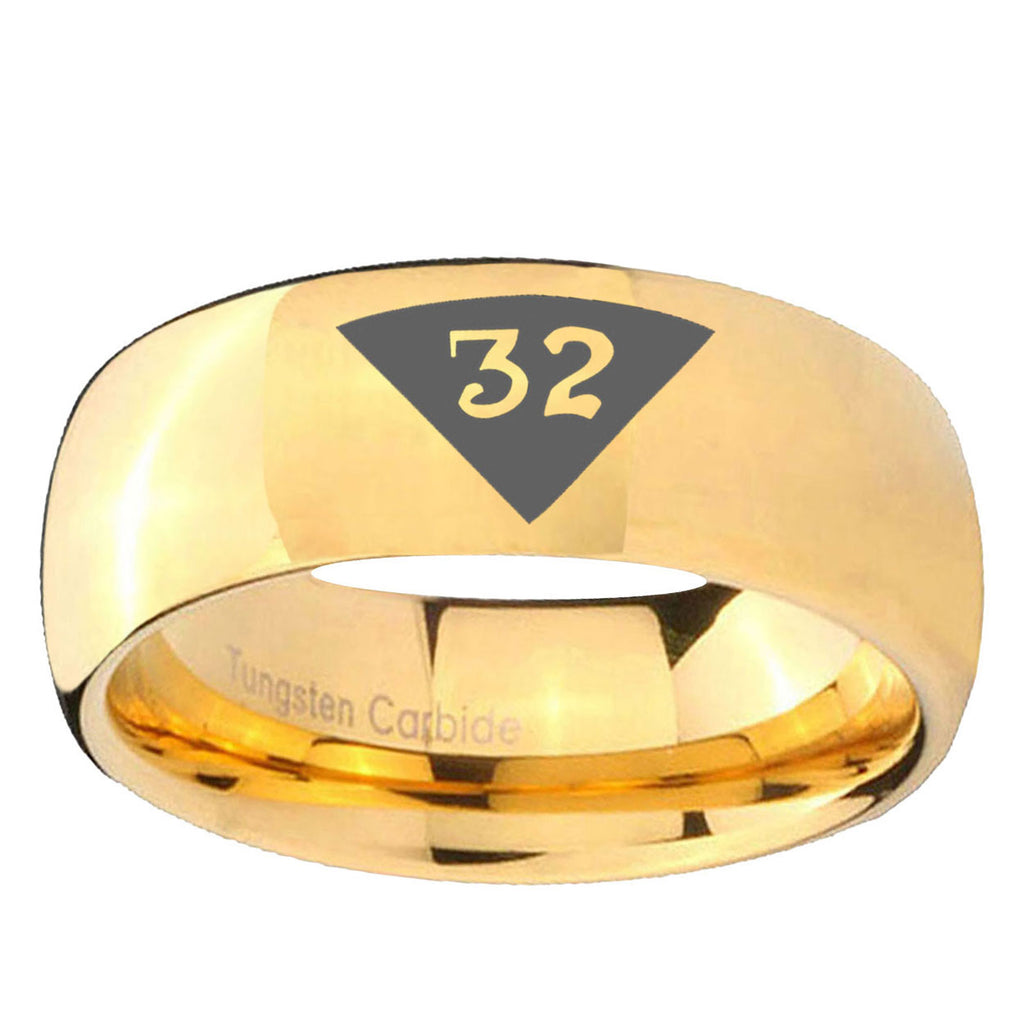 5MM Masonic 32 Triangle Freemason Dome Polish Gold Tungsten Ring Men
