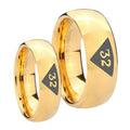 Masonic 32 Triangle Design Freemason Dome Gold Tungsten His Hers Ring Set
