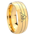 10mm Masonic 32 Duo Line Freemason Dome Gold Tungsten Carbide Men's Engagement Band