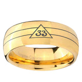 5, 8mm Masonic 32 Duo Line Freemason Dome Gold Tungsten Ring