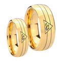 Masonic 32 Duo Line Freemason Dome Gold Tungsten Wedding Ring Set