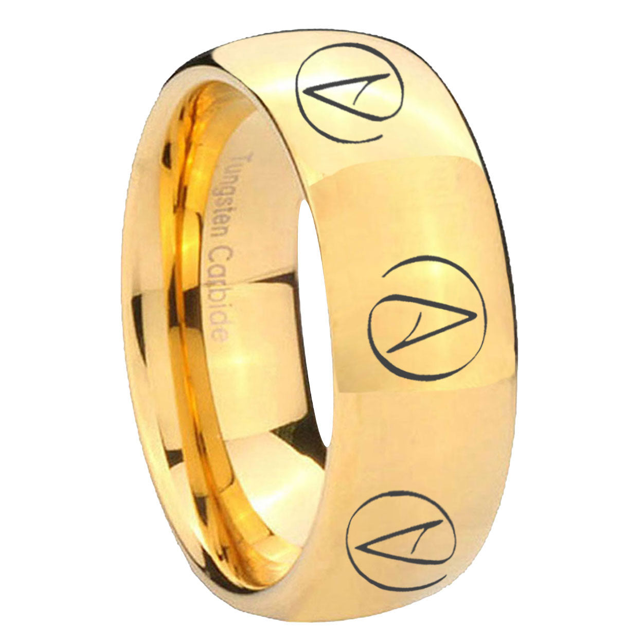 8MM Atheist Design Dome Polish Gold Tungsten Promise Ring