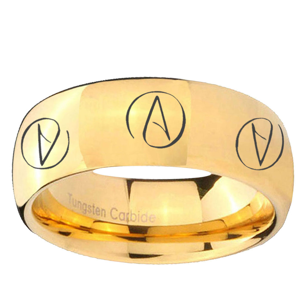 10mm Atheist Design Dome Gold Tungsten Ring