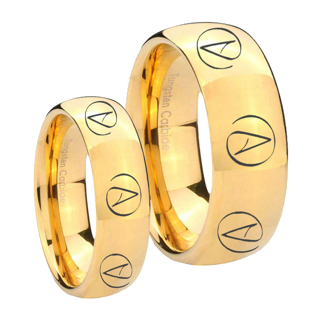 Atheist Design Dome Gold Tungsten His Hers Set Rings