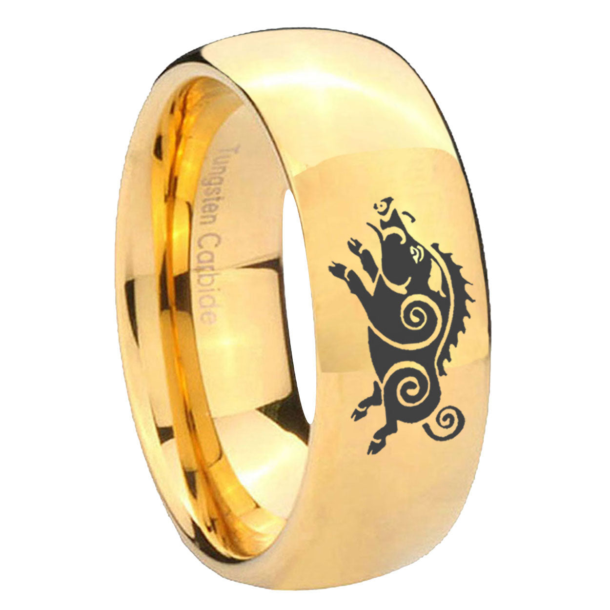 8MM Wild Boar Dome Polish Gold Tungsten Promise Ring