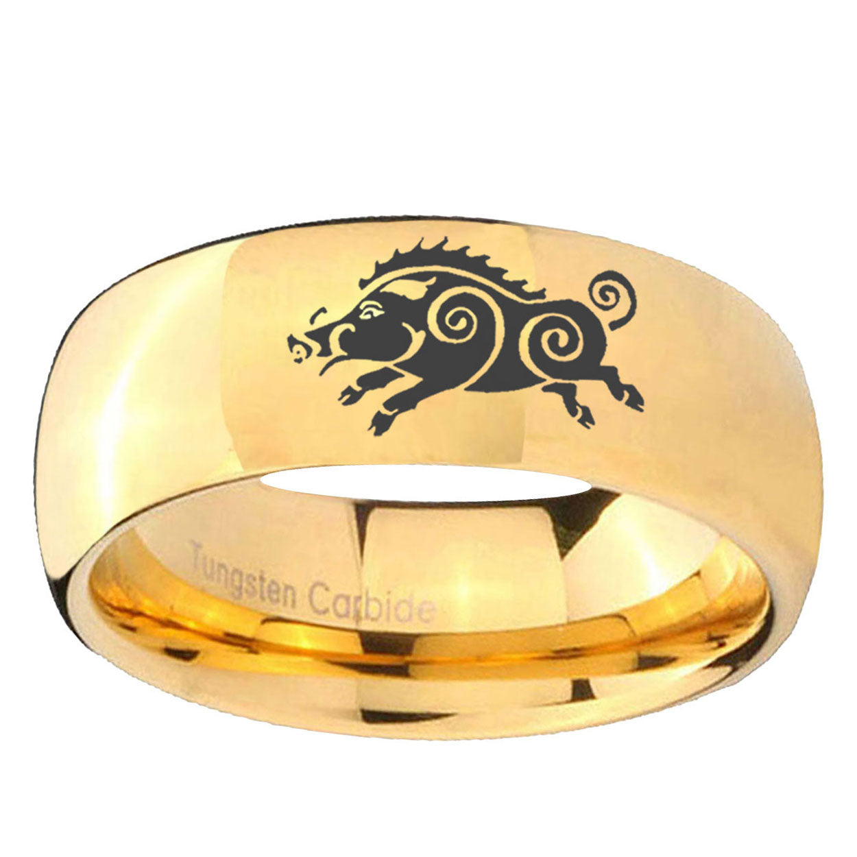 5MM Wild Boar Dome Polish Gold Tungsten Promise Ring