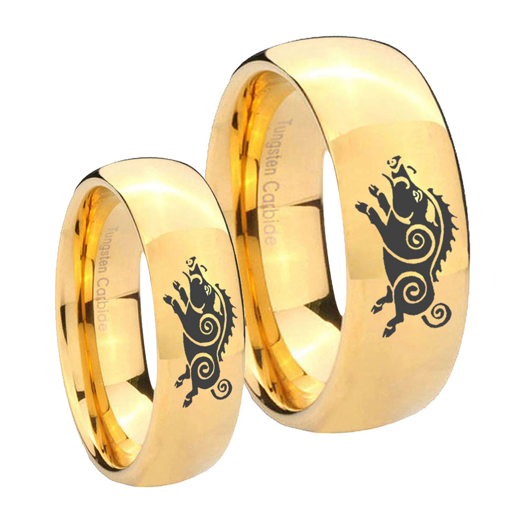 Wild Boar Dome Gold Tungsten Mens Set Ring
