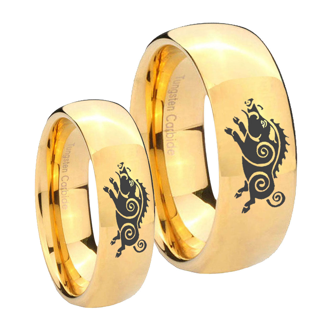 Wild Boar Dome Gold Tungsten Mens Set Ring