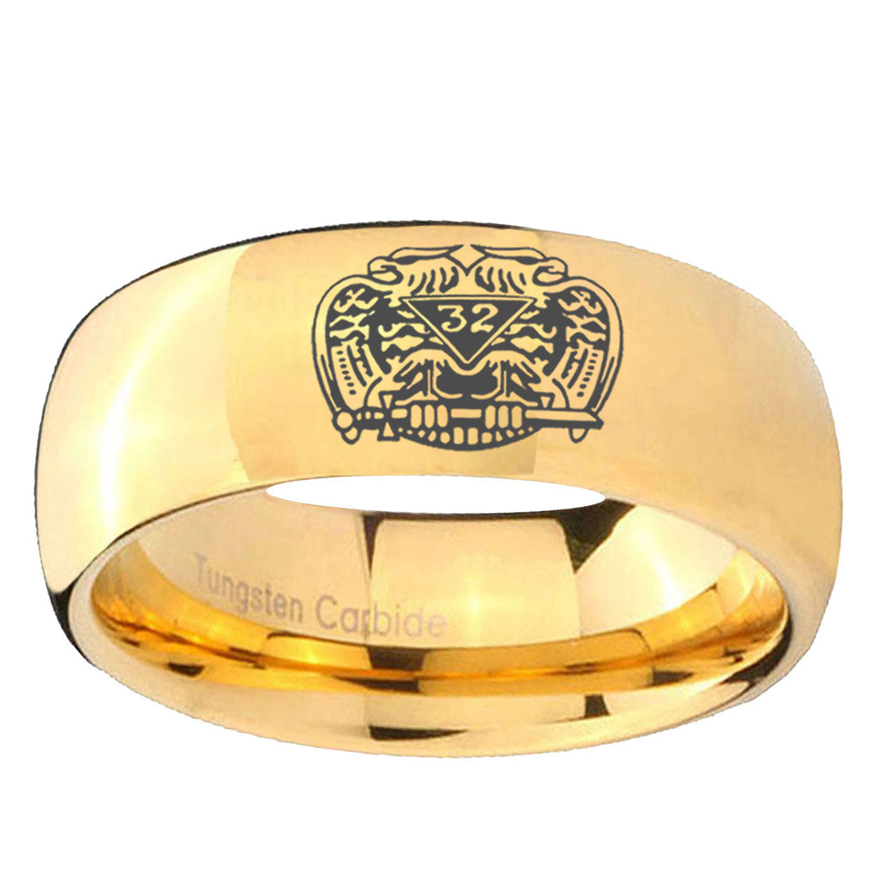 10mm Masonic 32 Degree Freemason Dome Gold Tungsten Ring