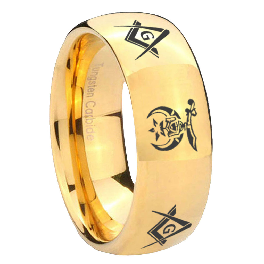 10mm Masonic Shriners Dome Gold Tungsten Carbide Custom Mens Ring