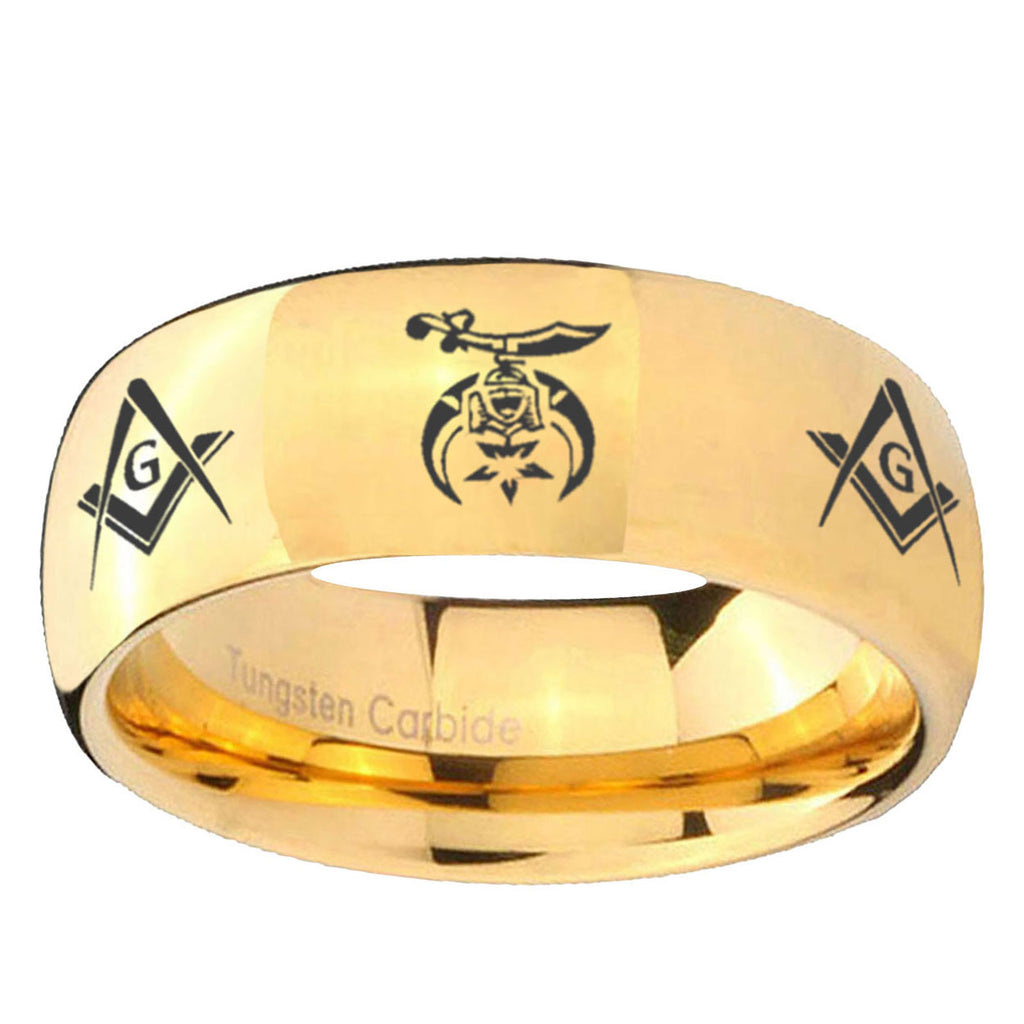 10mm Masonic Shriners Dome Gold Tungsten Ring