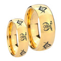 Masonic Shriners Dome Gold Tungsten Wedding Ring Sets
