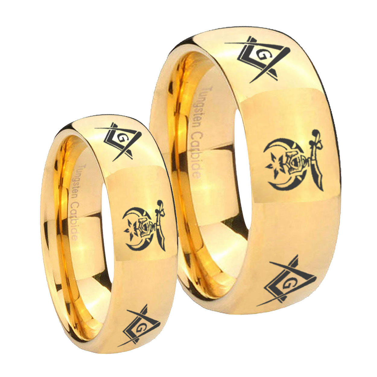 Masonic Shriners Dome Gold Tungsten Wedding Ring Sets