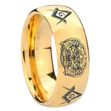 8mm Masonic 32 Design Dome Gold Tungsten Carbide Custom Mens Ring