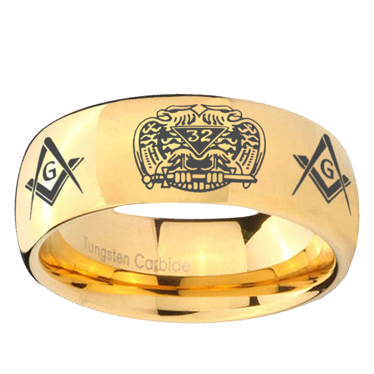 5MM Masonic 32 Design Dome Polish Gold Tungsten Ring For Men