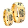 Masonic 32 Design Dome Gold Tungsten Mens Set Ring
