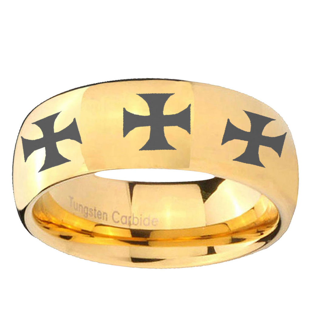 5MM Multiple Maltese Cross Dome Polish Gold Tungsten Wedding Band