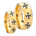 Multiple Maltese Cross Dome Gold Tungsten His Hers Set Rings