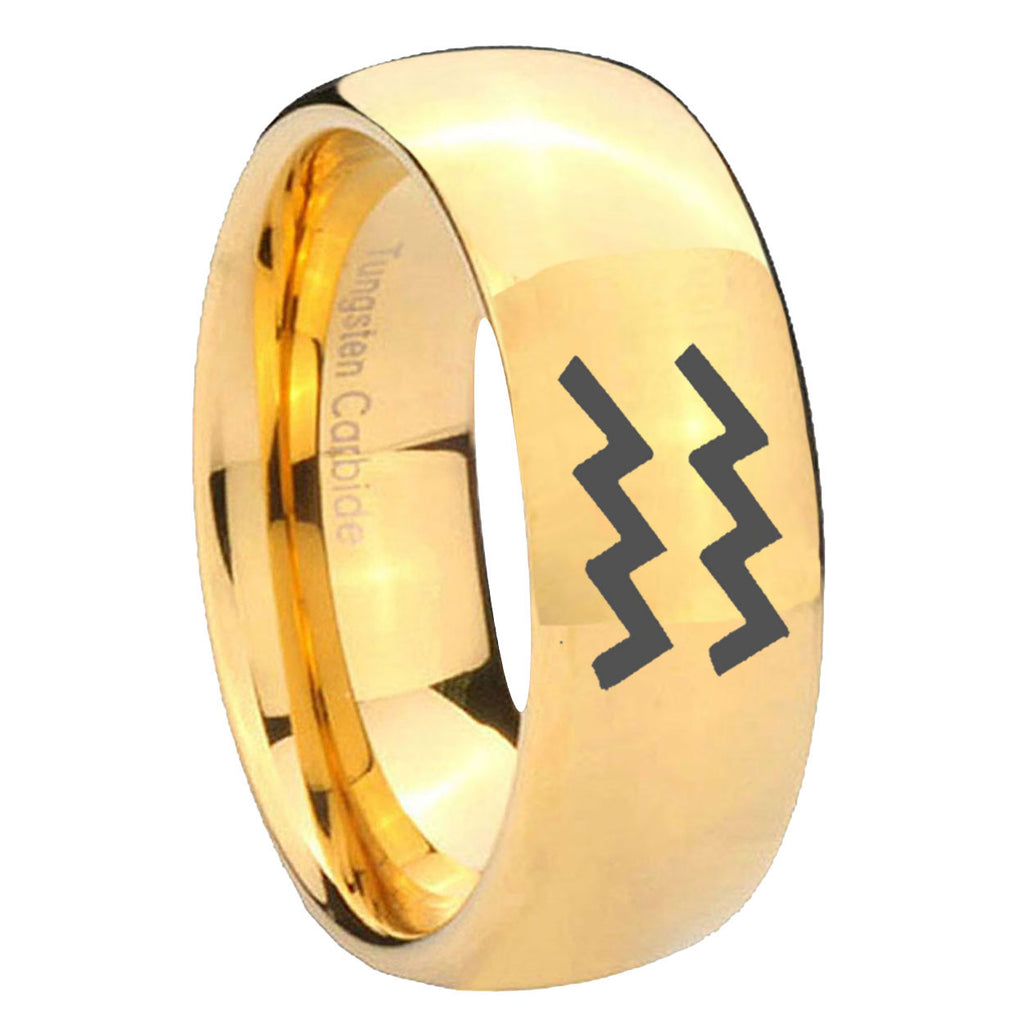 8MM Aquarius Horoscope Dome Polish Gold Tungsten Ring For Man