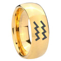 8MM Aquarius Horoscope Dome Polish Gold Tungsten Ring For Man
