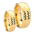 Aquarius Horoscope Dome Gold Tungsten Wedding Ring Set