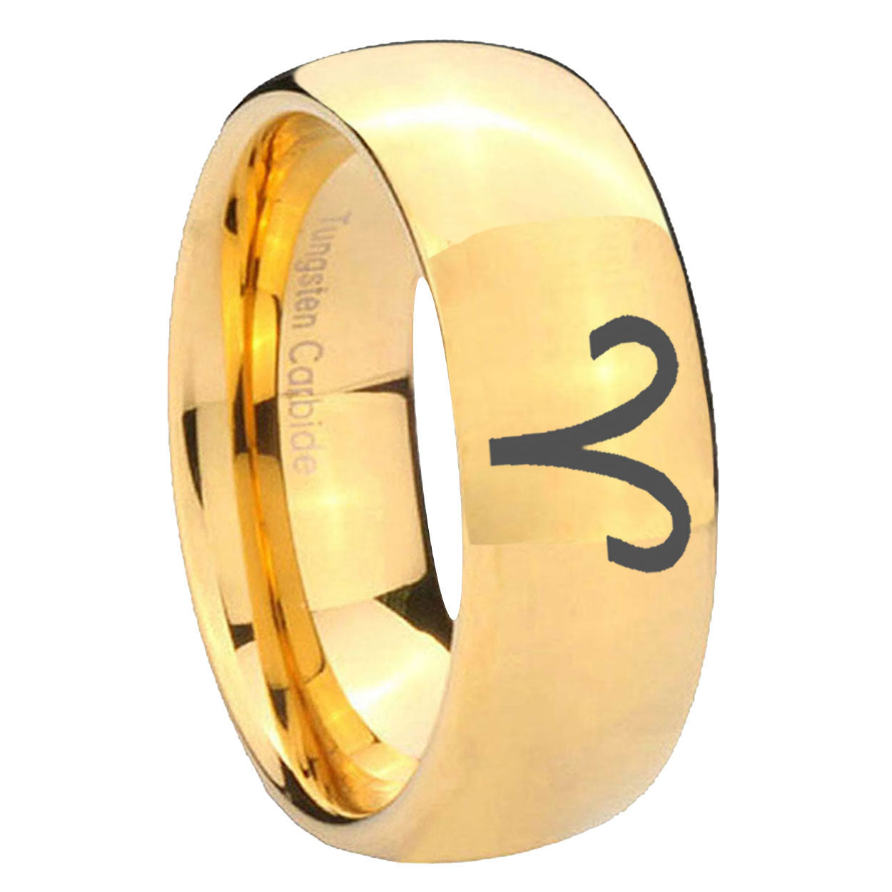 10mm Aries Zodiac Dome Gold Tungsten Carbide Wedding Band Mens