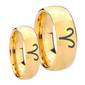 Aries Zodiac Dome Gold Tungsten Bridal Set Rings