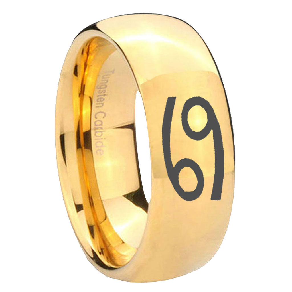 10mm Cancer Horoscope Dome Gold Tungsten Carbide Wedding Band Ring