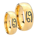 Cancer Horoscope Dome Gold Tungsten Bridal Band Set