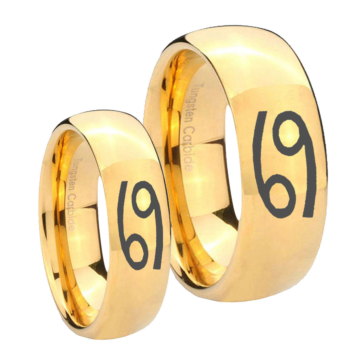 Cancer Horoscope Dome Gold Tungsten Bridal Band Set