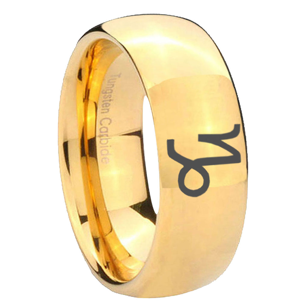 8MM Capricorn Zodiac Dome Polish Gold Tungsten Man Wedding Ring