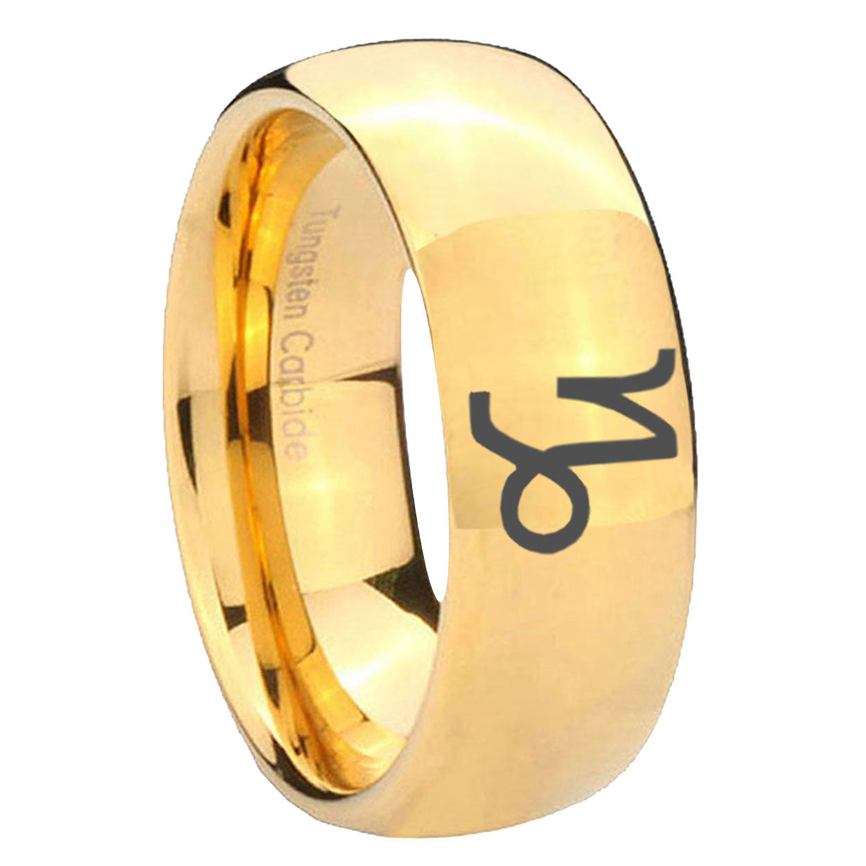 8MM Capricorn Zodiac Dome Polish Gold Tungsten Man Wedding Ring