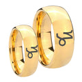 Capricorn Zodiac Dome Gold Tungsten Bridal Set Rings