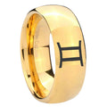 8MM Gemini Zodiac Dome Polish Gold Tungsten Promise Ring For Men