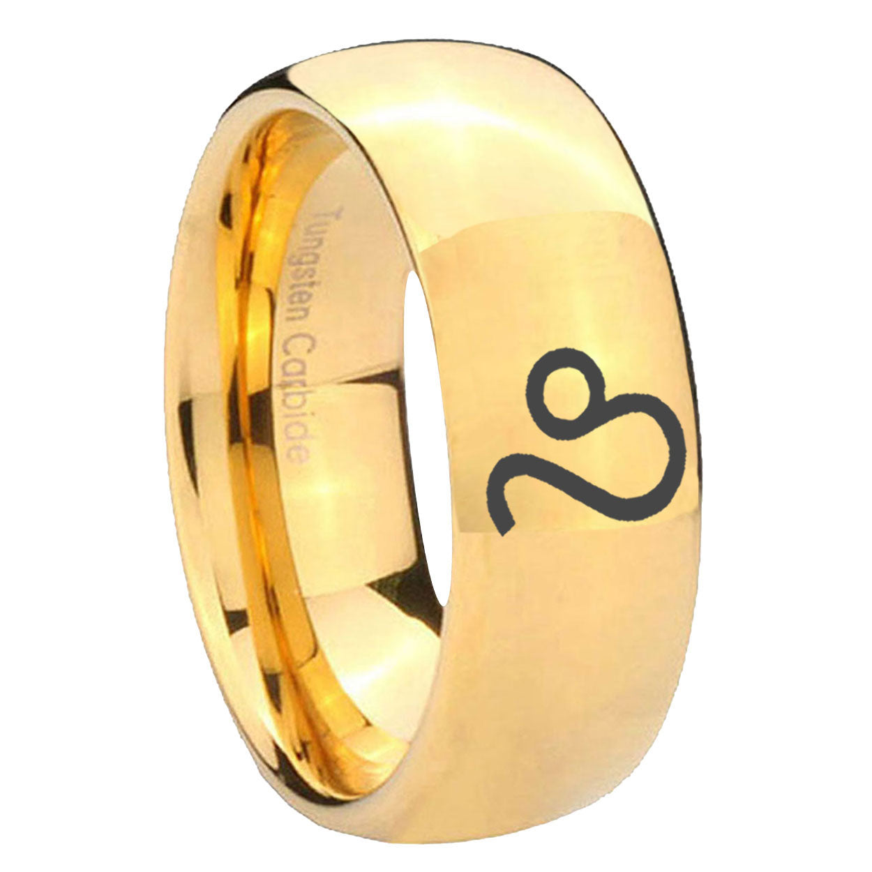 8MM Leo Zodiac Dome Polish Gold Tungsten Mens Ring