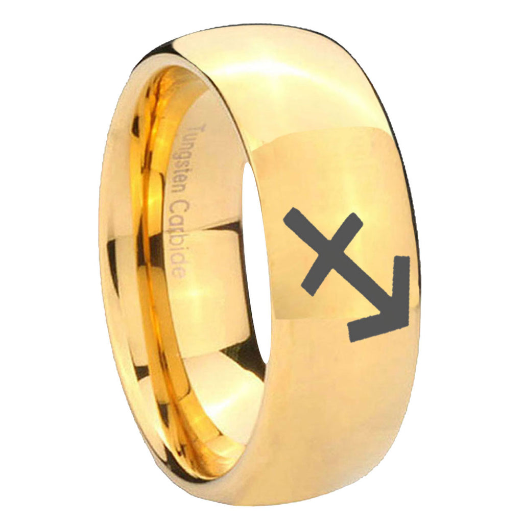 8MM Sagittarius Zodiac Dome Polish Gold Tungsten Ring For Him