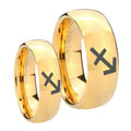 Sagittarius Zodiac Dome Gold Tungsten Wedding Set Rings