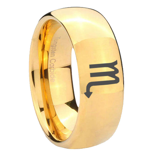 10mm Scorpio Horoscope Dome Gold Tungsten Carbide Custom Ring for Men