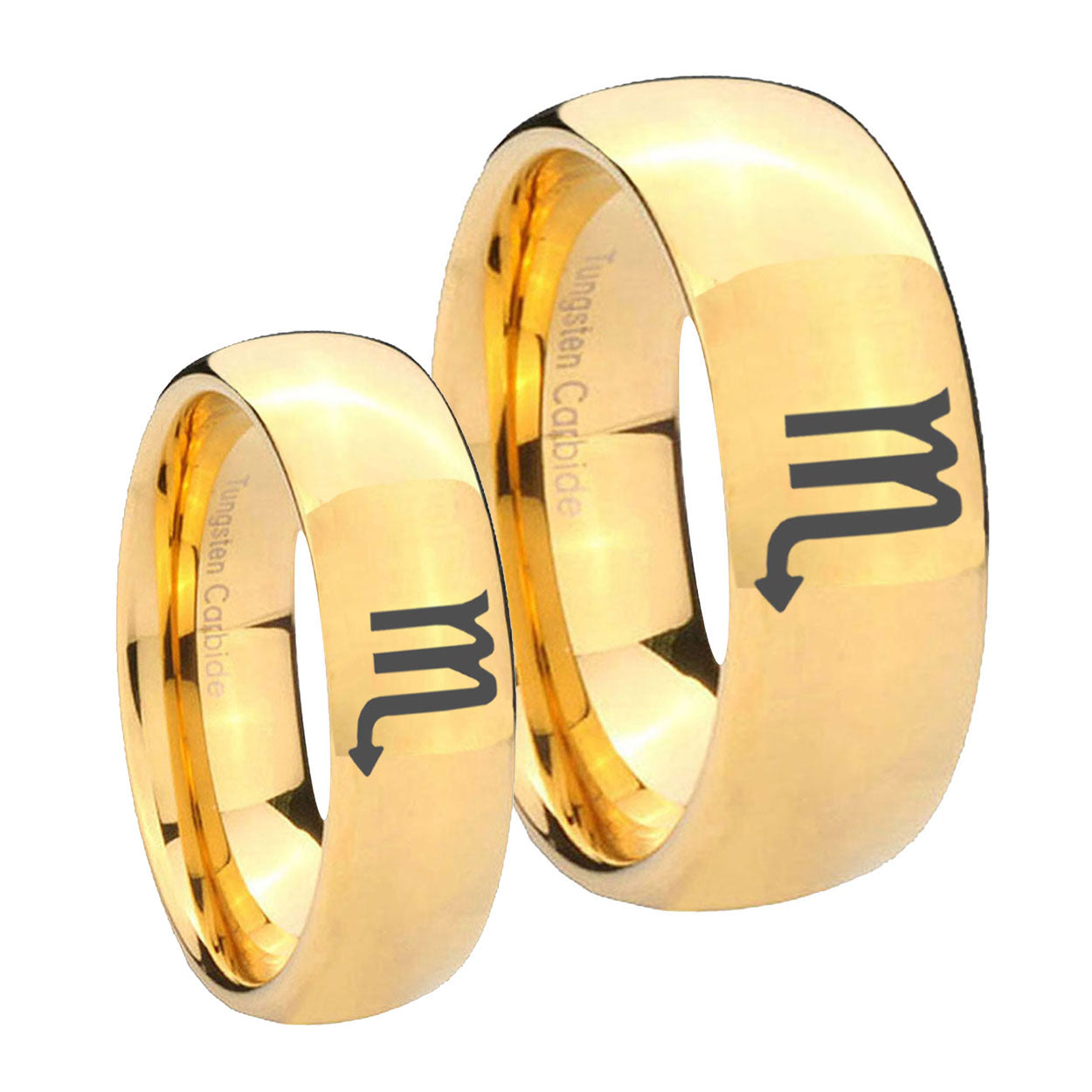 Scorpio Horoscope Dome Gold Tungsten Promise Ring Set