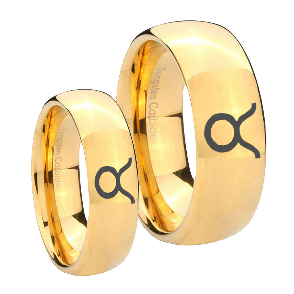 Taurus Horoscope Dome Gold Tungsten Bridal Set Rings