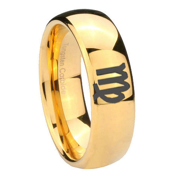 10mm-Virgo-Zodiac-Dome-Gold-Tungsten-Carbide-Mens-Wedding-Band