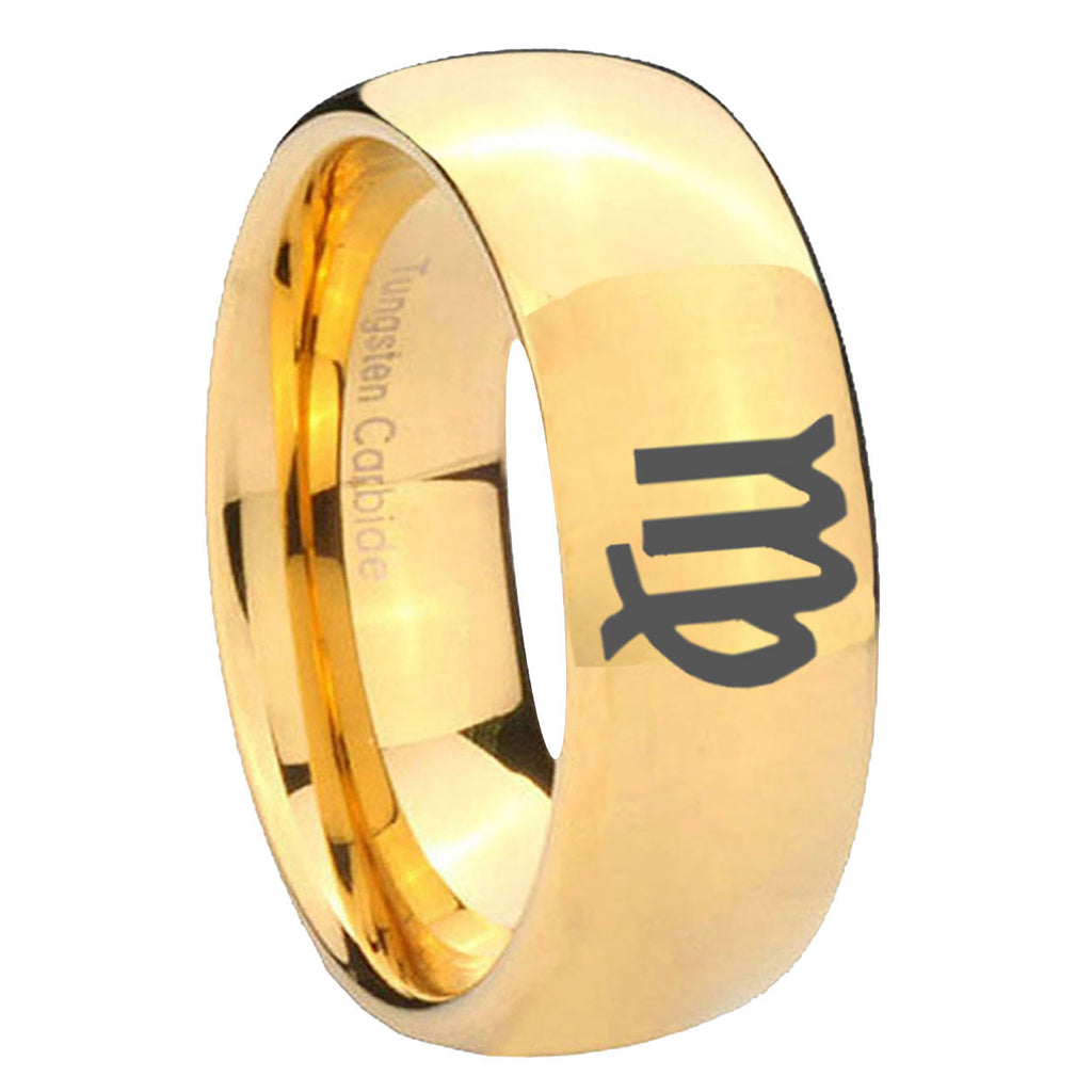 10mm Virgo Zodiac Dome Gold Tungsten Carbide Mens Wedding Band